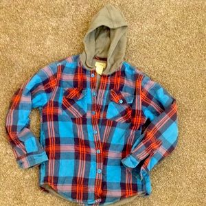 LL BEAN boys size 8 hooded button up fleece